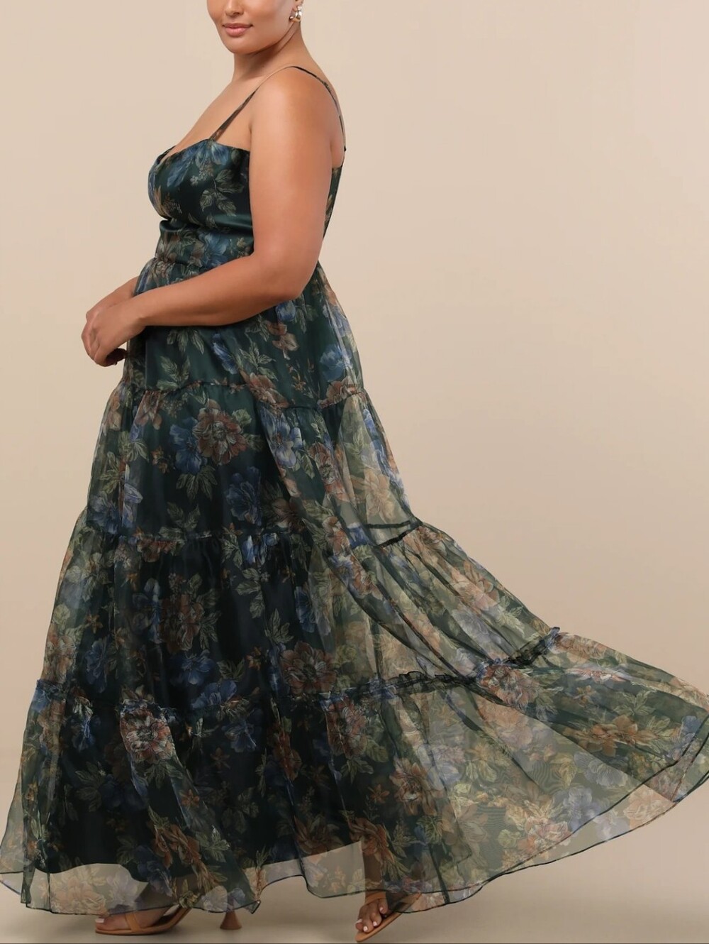 NWT Lulus Exclusive Glamour Green Floral Organza Maxi Dress XL